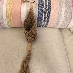 Macrame small plant hanging decor with natural bead accents in natural color